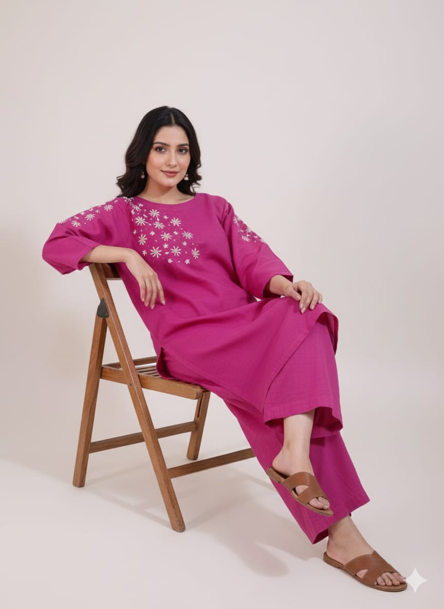 2pc Khaddar Hand Embroidery Dress with Plazo