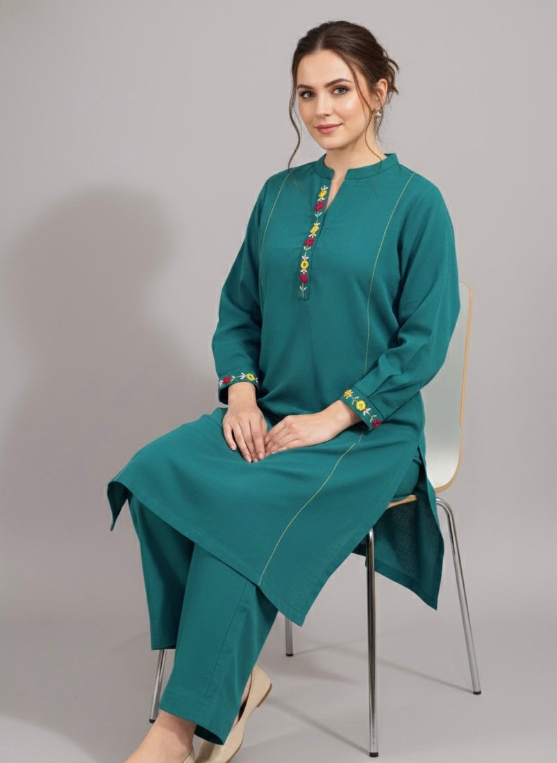 2pc Khaddar Hand Embroidery Dress with Trouser