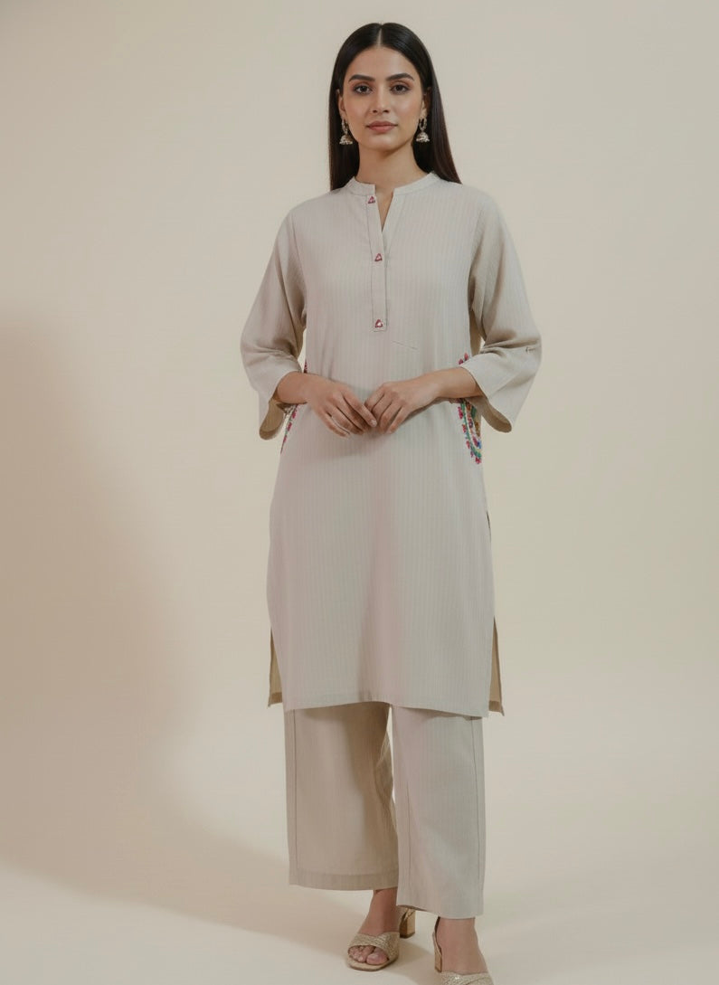 2pc Cotton Dress Hand Embroidery Pocket Design With Trouser