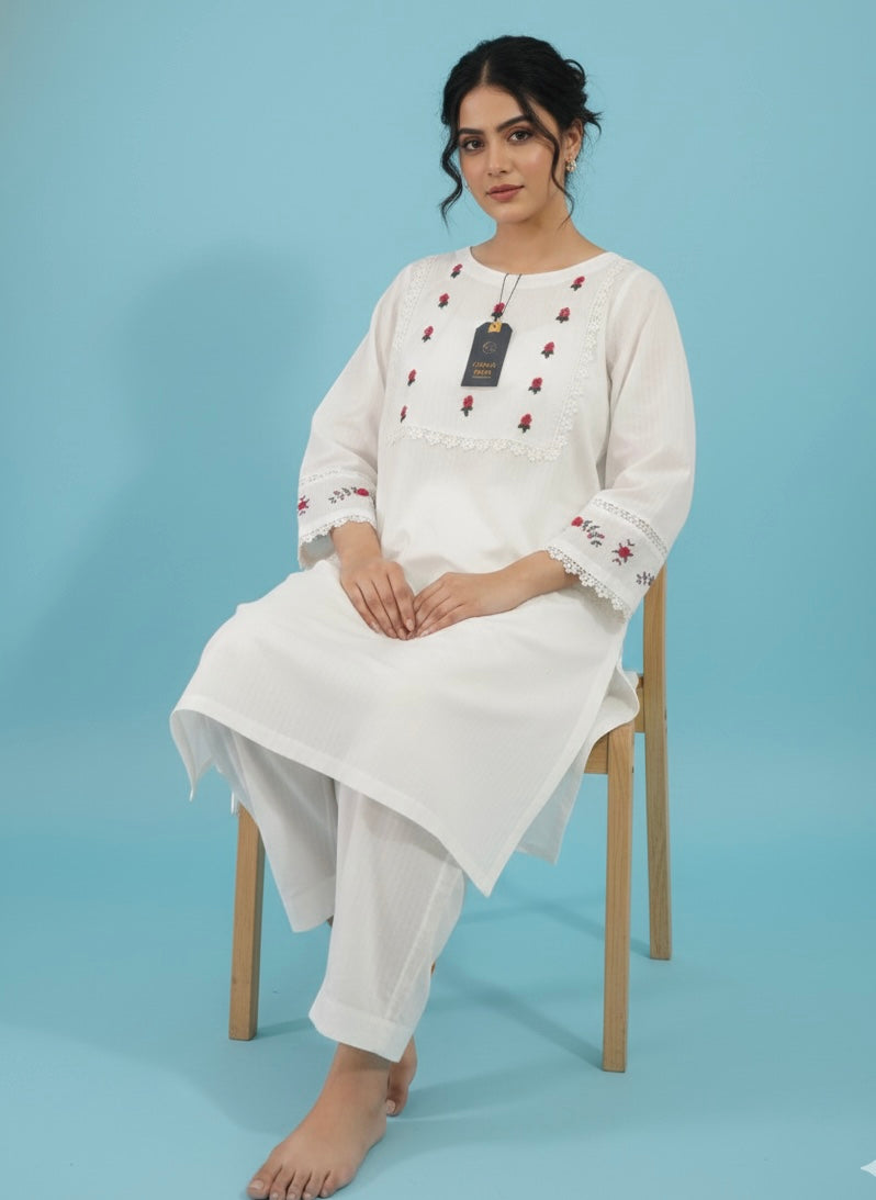 2pc Cotton Hand Embroidery Dress with Trouser