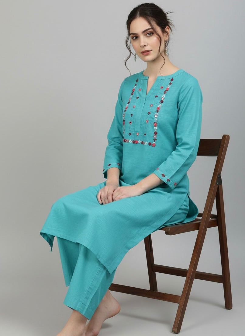 2pc Khaddar Hand Embroidery Dress with Plazo