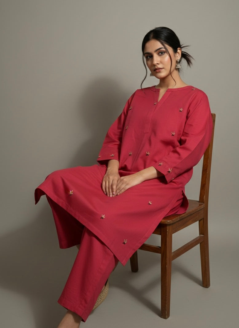 2pc Khaddar Hand Embroidery Dress with Plazo